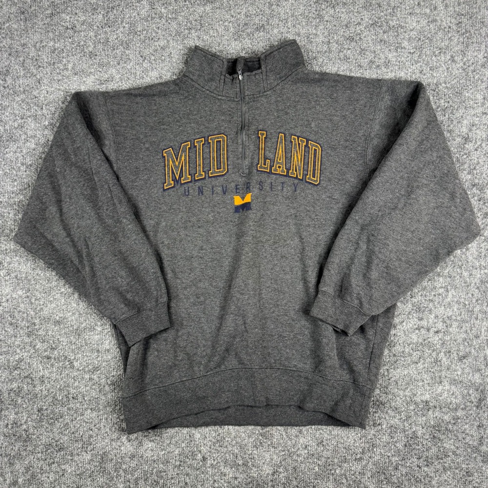 J America Quarter Zip Mens Size M Grey Midland University Pullover Sweatshirt